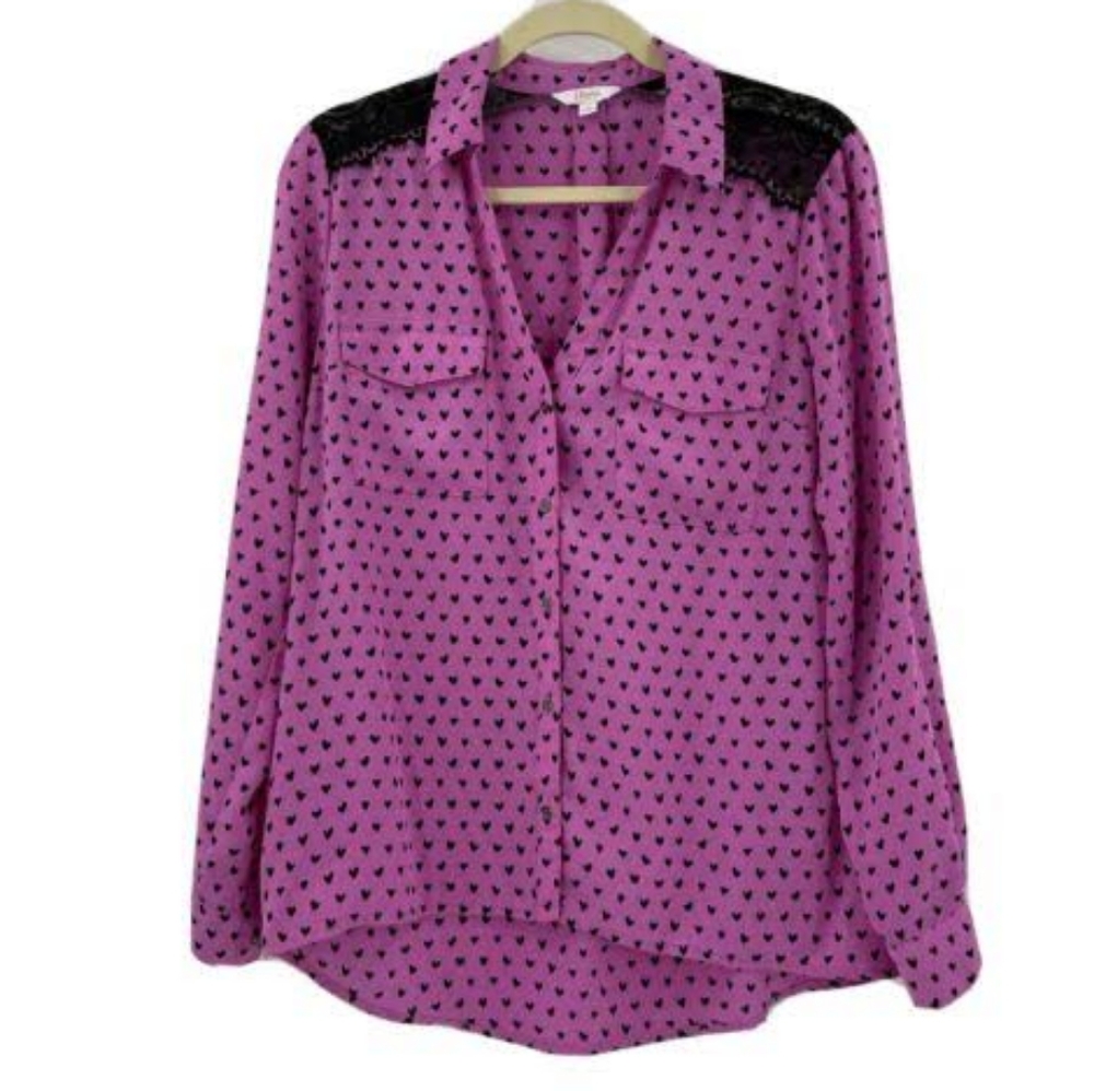 Candies Black Heart Patterned Button Up Shirt